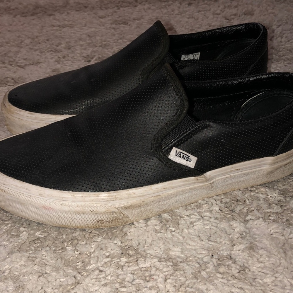 Vans black leather slip on